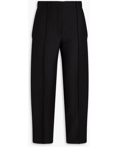 Valentino Garavani Cropped Bow-detailed Wool And Silk-blend Crepe Tapered Trousers - Black