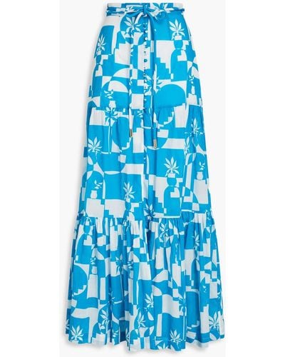 Rebecca Vallance Belted Printed Cotton-voile Maxi Skirt - Blue