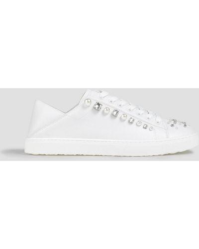 Stuart Weitzman Goldie Embellished Leather Sneakers - White