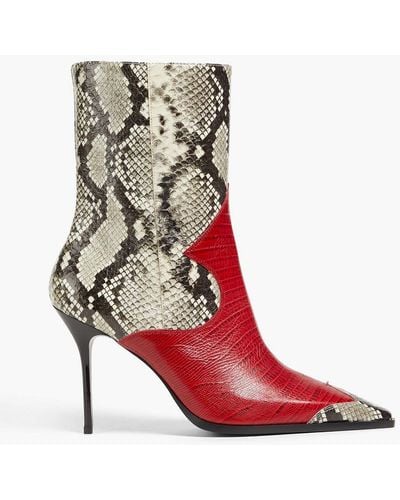 Missoni Croc-effect Leather And Snake Ankle Boots - Red