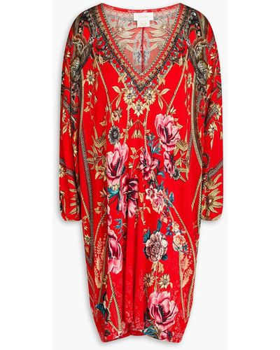 Camilla Crystal-embellished Printed Jersey Mini Dress - Red
