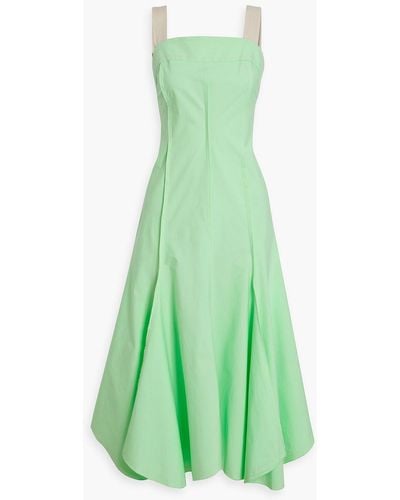 Victoria Beckham Canvas-trimmed Cotton-blend Poplin Midi Dress - Green