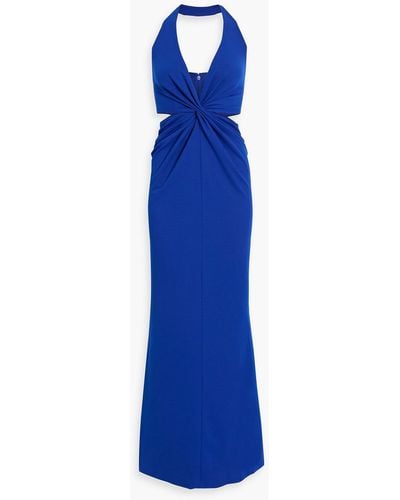ONE33 SOCIAL Cutout Twisted Crepe Halterneck Gown - Blue
