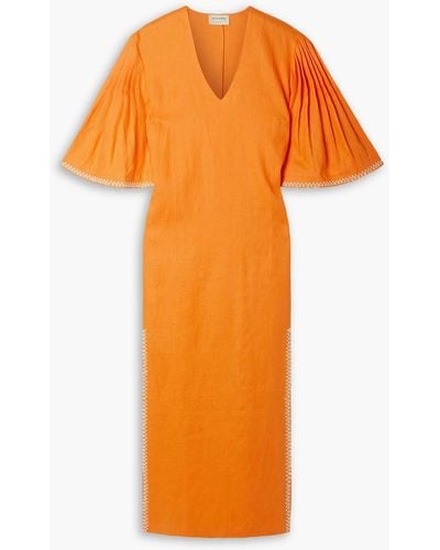 Zeus+Dione Kymi Embroidered Linen Midi Dress - Orange