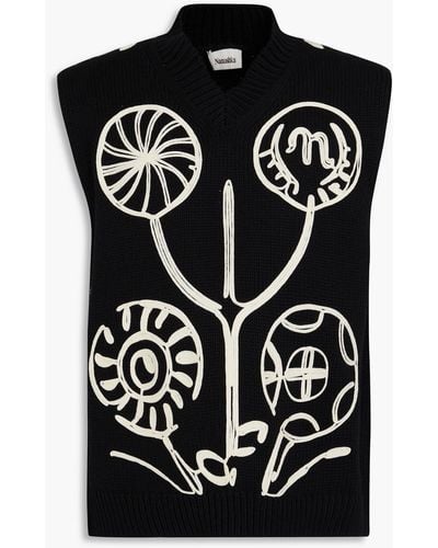 Nanushka Josias Embroidered Cotton Vest - Black