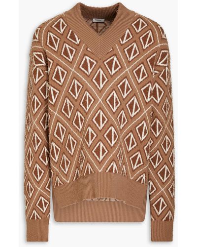 Dior Jacquard Wool And Cashmere-blend Sweater - Brown