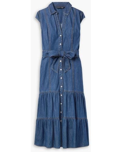 Veronica Beard Arnetta Tiered Denim Midi Shirt Dress - Blue