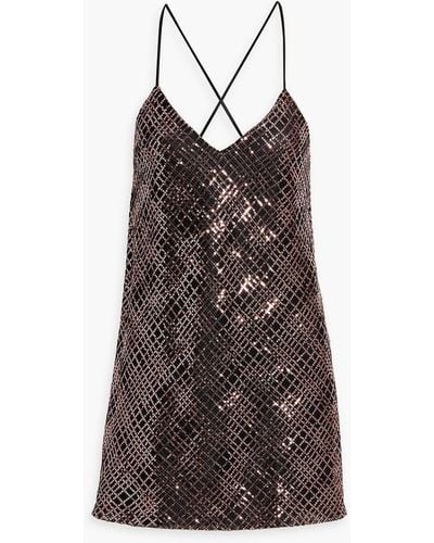 Michelle Mason Sequined Mesh Mini Slip Dress - Brown