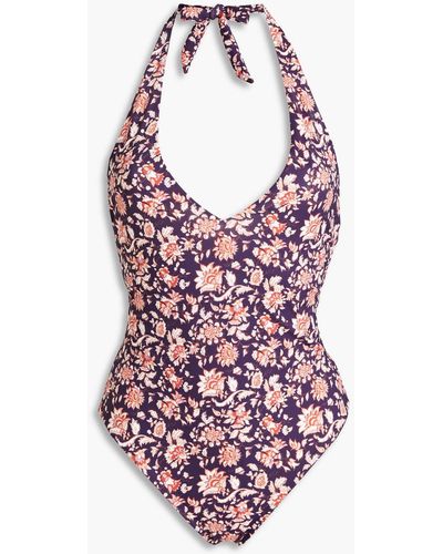 Veronica Beard Salis Floral-print Halterneck Swimsuit - Multicolor