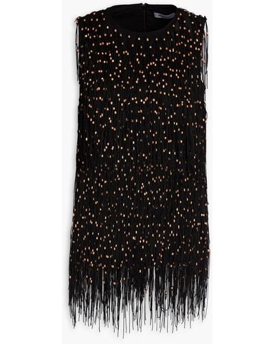 Anna Quan Beaded Fringed Tulle Top - Black