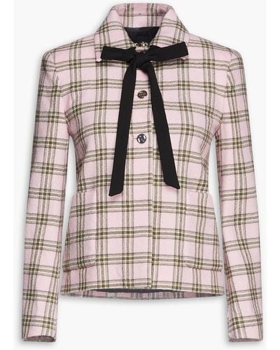 Maje Pussy-bow Checked Wool-twill Jacket - Pink