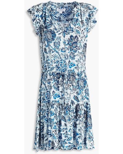 Velvet By Graham & Spencer Paloma Gathered Floral-print Crepe Mini Dress - Blue