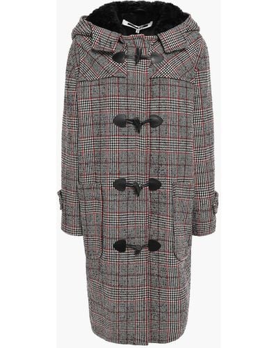 McQ Faux fur-trimmed checked wool-blend hooded coat - Mehrfarbig