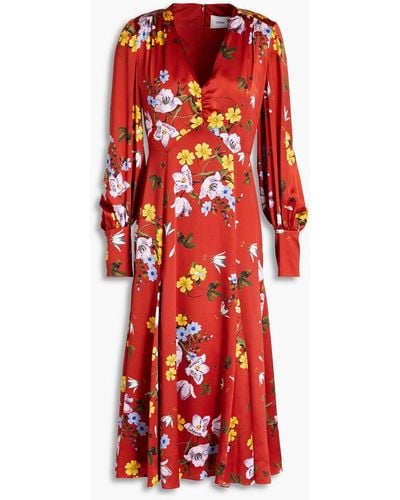 Erdem Osiris Floral-print Silk-satin Midi Dress - Red