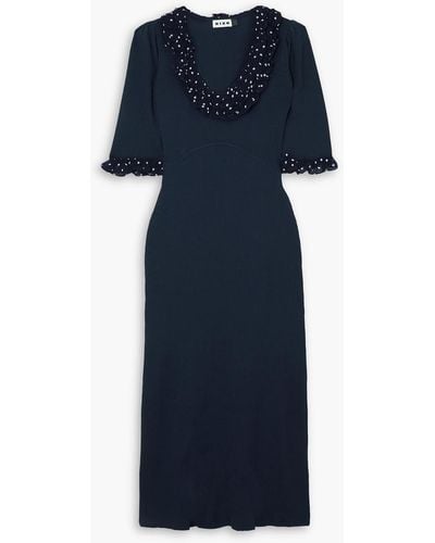 RIXO London Giuliana Crepe-trimmed Ruffled Ribbed-knit Maxi Dress - Blue