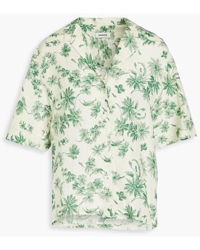 Sandro Bourget Floral-print Linen-blend Shirt - Green