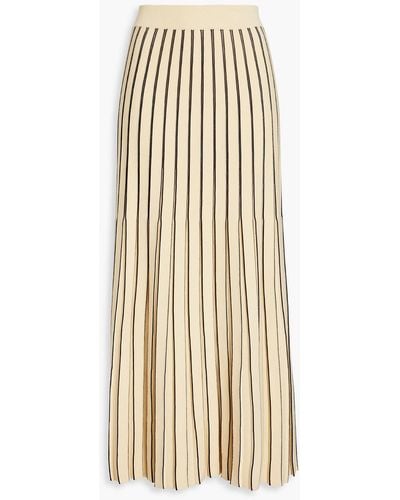 Tory Burch Pleated Striped Knitted Midi Skirt - Natural