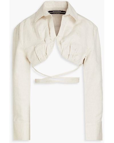 Jacquemus Baci Cropped Underwired Cotton And Linen-blend Shirt - White