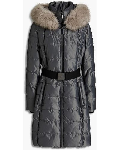 DKNY Faux Fur-trimmed Quilted Shell Hooded Coat - Grey
