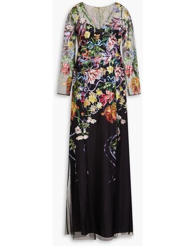 Marchesa Embroidered Tulle Gown - Black