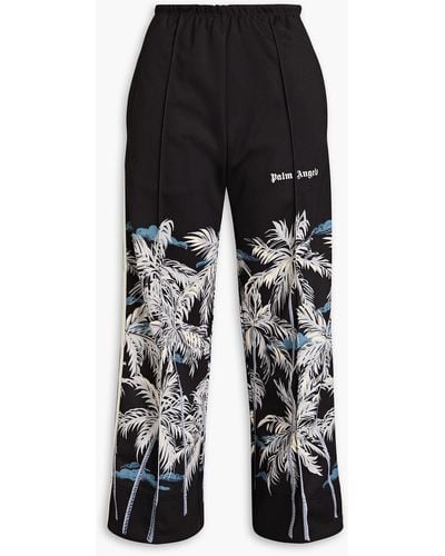 Palm Angels Cropped Printed Jersey Track Trousers - Black