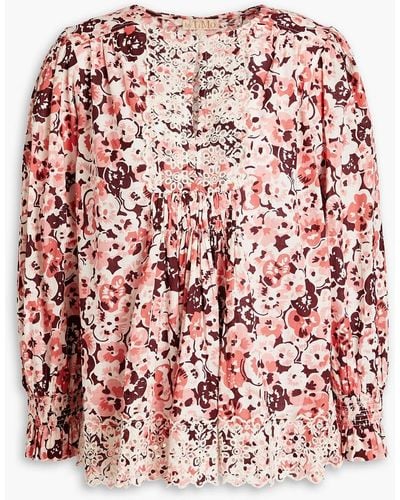 byTiMo Gathered Floral-print Cotton Top