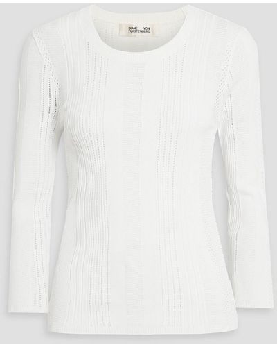 Diane von Furstenberg Vlada Pointelle-knit Sweater - White