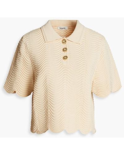 Sandro Cropped Scalloped Ribbed-knit Polo Shirt - Natural