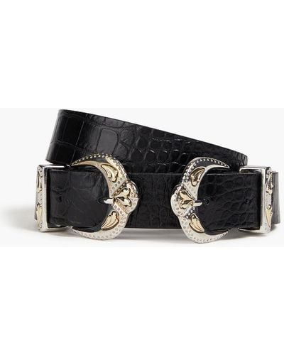 Maje Croc-effect Leather Belt - Black