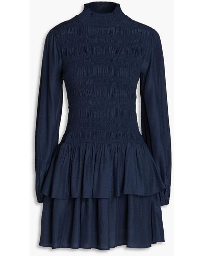 Maje Shirred Tiered Woven Mini Dress - Blue