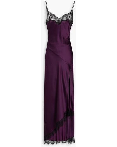 Nicholas Sage Lace-trimmed Satin Maxi Slip Dress - Purple