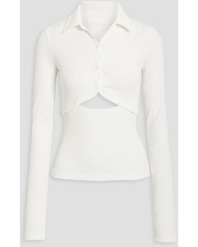Helmut Lang Cutout Ribbed-knit Polo Shirt - White