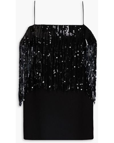 Rasario Cold-shoulder Embellished Fringed Crepe Mini Dress - Black