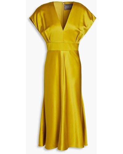 Lela Rose Pleated Satin-crepe Midi Dress - Yellow