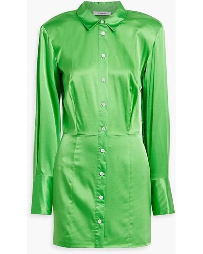 FRAME Silk-blend Satin Mini Shirt Dress - Green