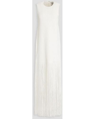 Hervé Léger Fringed Ribbed-knit Gown - White