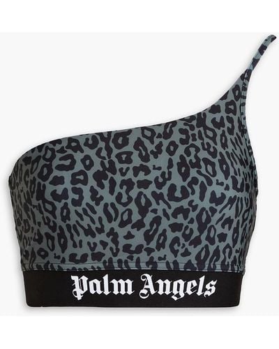 Palm Angels One-shoulder Leopard-print Stretch Bra Top - Grey