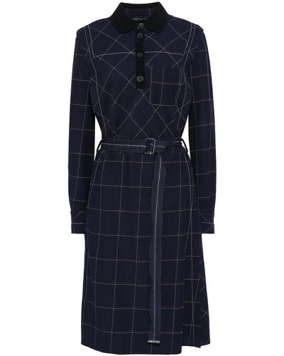 Piazza Sempione Belted checked woven dress - Blau