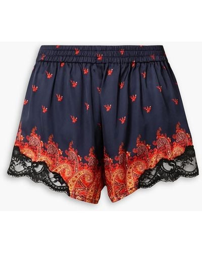 Rabanne Lace-trimmed Printed Satin Shorts - Blue