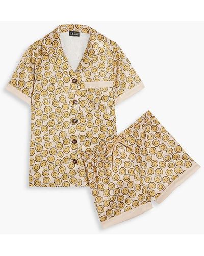 Australia Luxe Exceptional Smiles Printed Satin Pajama Set - Metallic