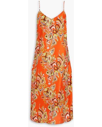 Emilio Pucci Printed Silk Crepe De Chine Midi Slip Dress - Orange