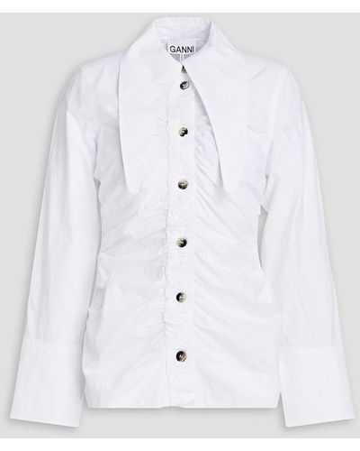 Ganni Hemd aus einer baumwollmischung mit raffung - Weiß