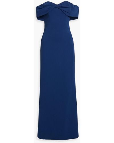 Badgley Mischka Off-the-shoulder Twisted Cady Gown - Blue