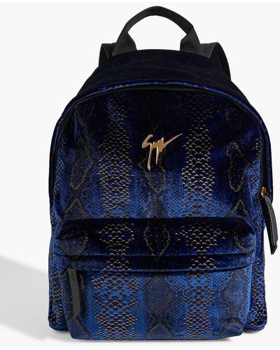 Giuseppe Zanotti Metallic Snake-print Velvet Backpack - Blue