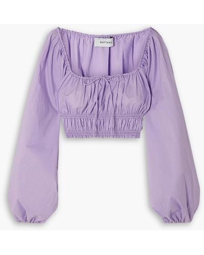 Matteau Cropped Shirred Cotton-poplin Top - Purple