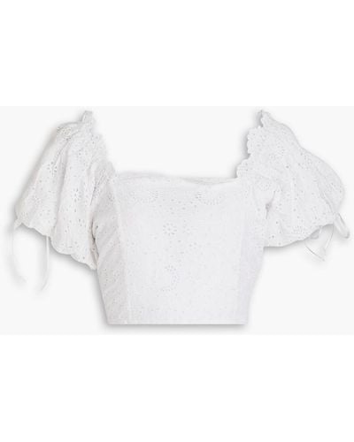 LoveShackFancy Melina Cropped Broderie Anglaise Top - White