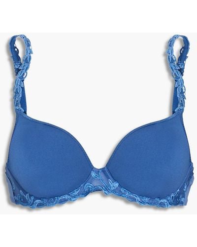 Simone Perele Embroidered Tulle-trimmed Jersey Underwired Bra - Blue