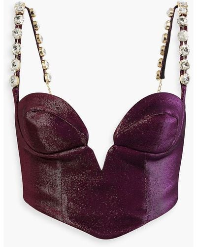 Area Cropped Crystal-embellished Lamé Bustier Top - Purple