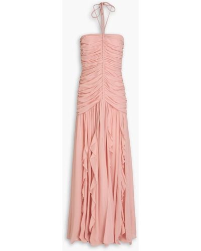 Veronica Beard Lucine Ruched Silk-crepon Halterneck Maxi Dress - Pink