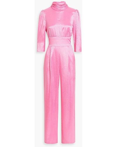 Olivia Rubin Blake Pleated Satin-jacquard Wide-leg Jumpsuit - Pink